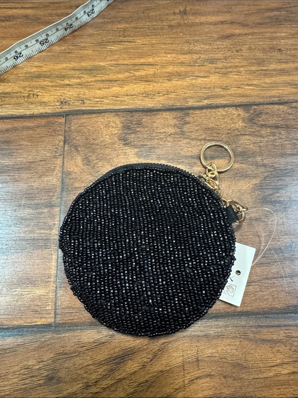 On 34th Black Beaded Red Floral Sequin Round Wristlet Coin Purse NWT